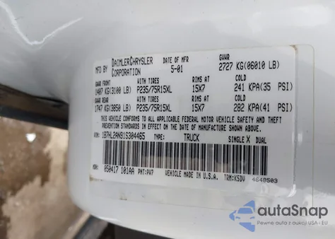 2001 Dodge Dakota Slt/Sport из США, поврежденный, VIN 1B7HL2AN91S304465